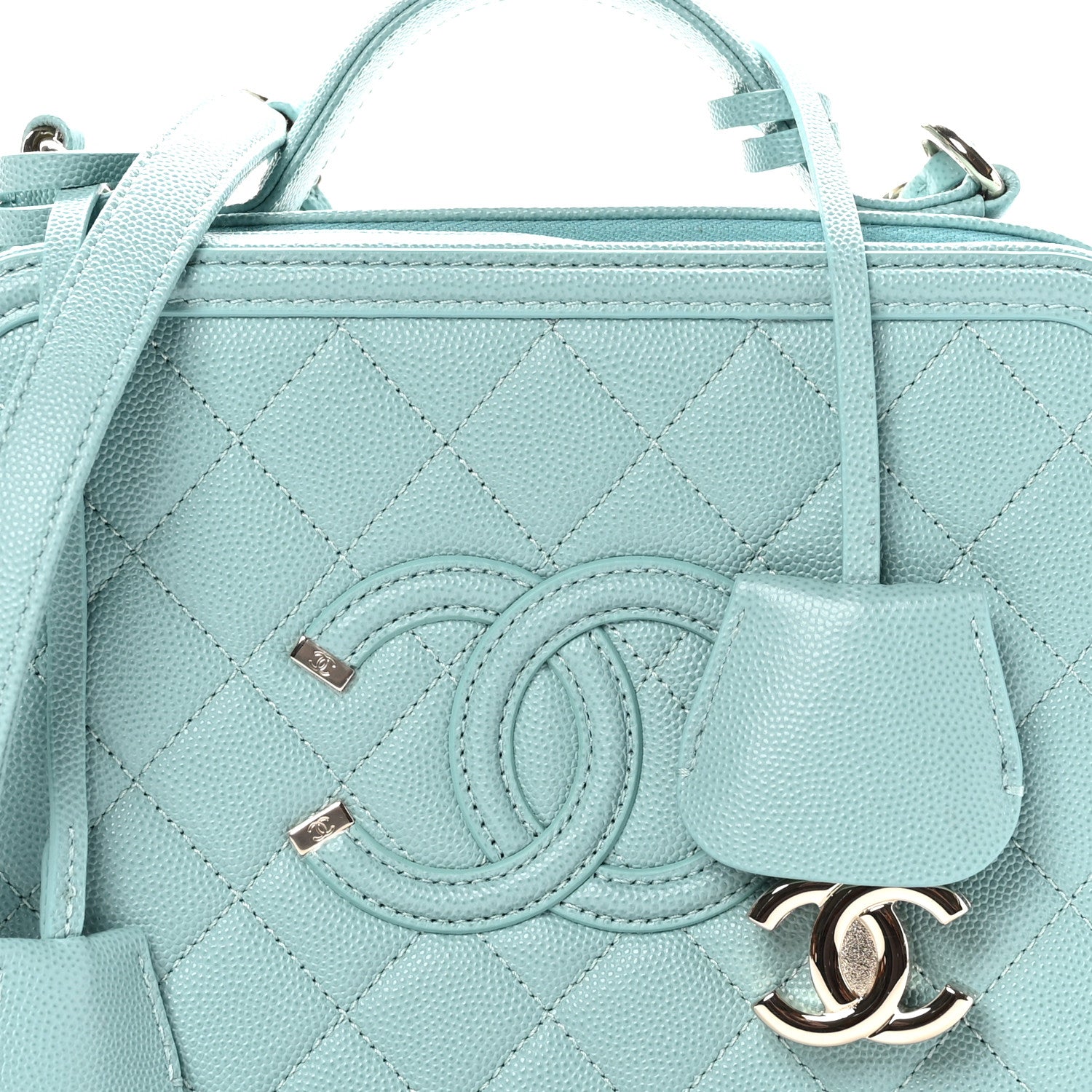 Chanel Caviar Quilted Medium CC Filigree Vanity Case Light Blue 8 of 11