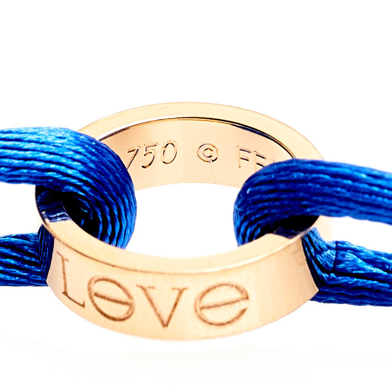 18K Pink Gold Charity LOVE Adjustable Cord Bracelet Blue