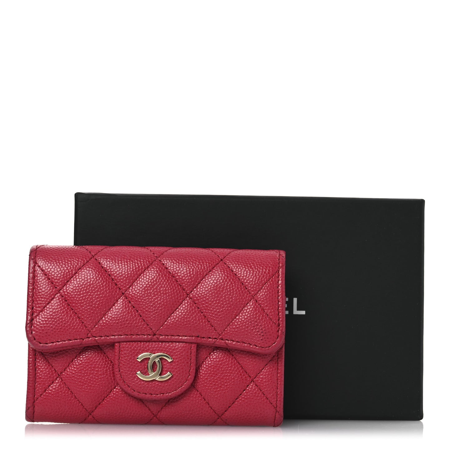 Caviar Quilted Flap Card Holder Wallet Red