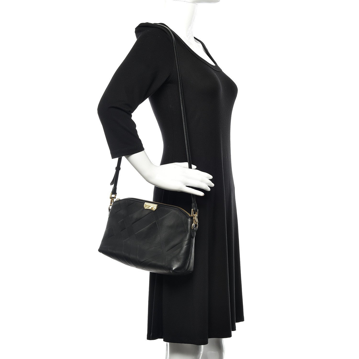 Burberry Calfskin Check Embossed Small Chichester Crossbody Clutch Bag Black 2 of 11