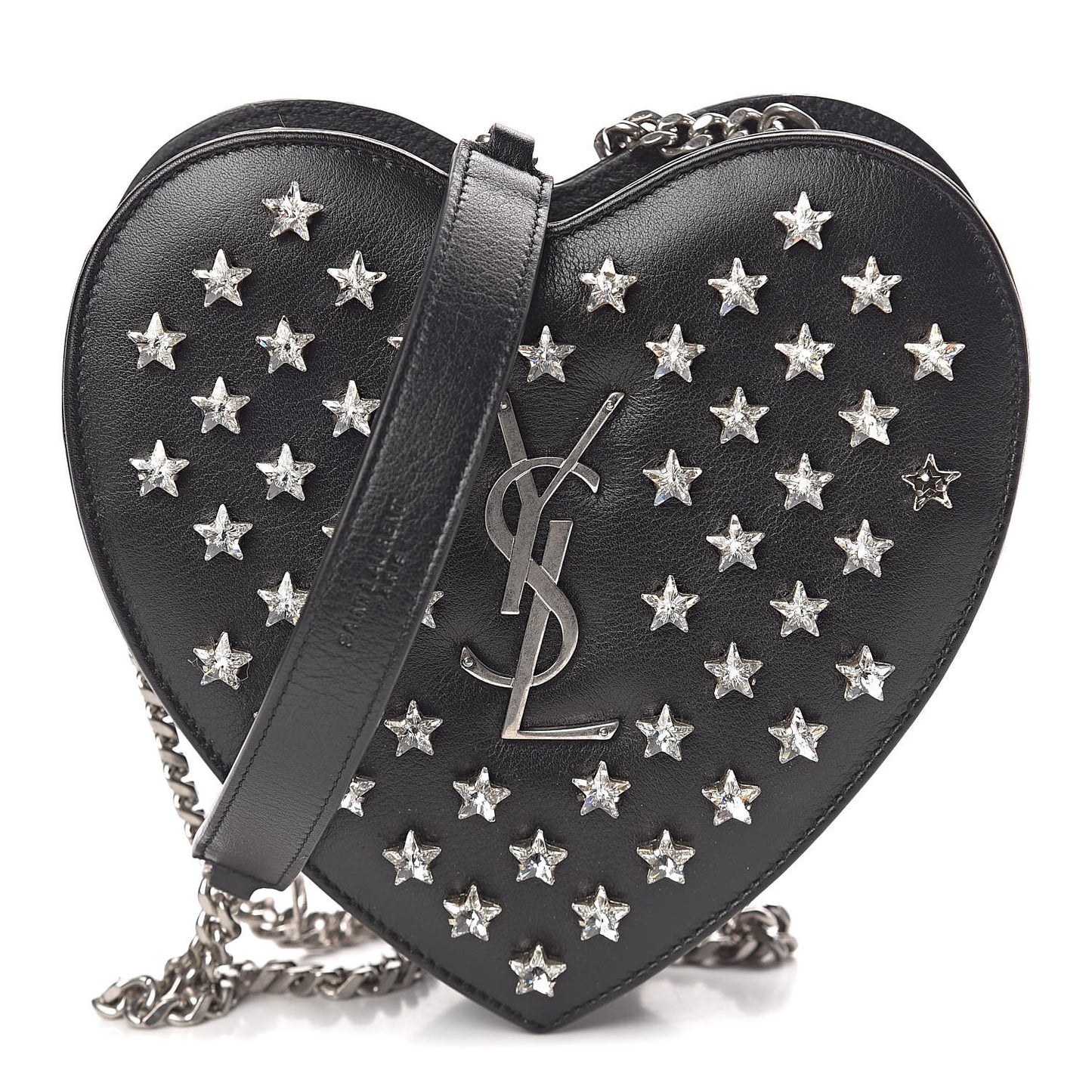 Calfskin Star Studded Small Love Heart Chain Bag Black
