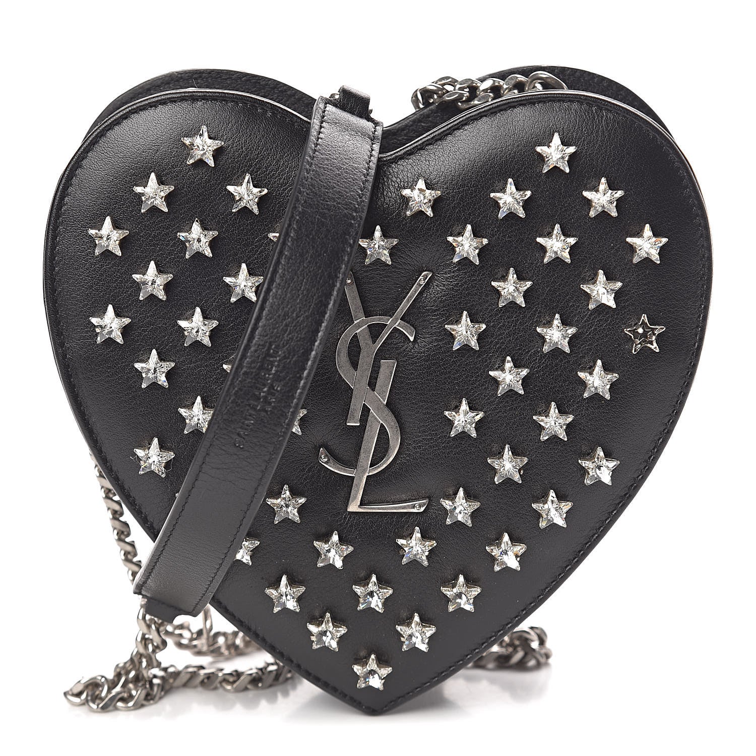 Saint Laurent Calfskin Star Studded Small Love Heart Chain Bag Black 1 of 12