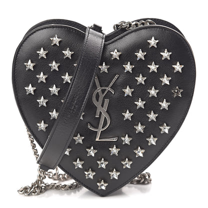 Saint Laurent Calfskin Star Studded Small Love Heart Chain Bag Black 1 of 12