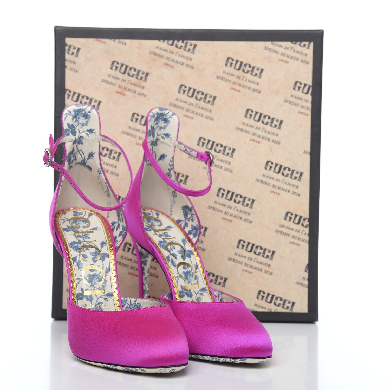 Gucci Satin Daisy Ankle Strap d'Orsay 105 Pumps 39.5 Fuchsia 8 of 8