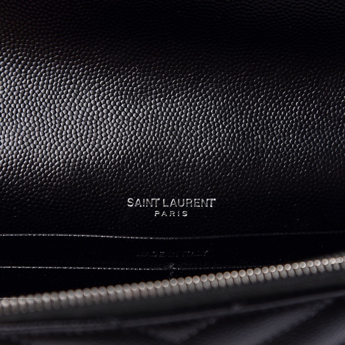 Grain De Poudre Matelasse Chevron Monogram Envelope Chain Wallet Black