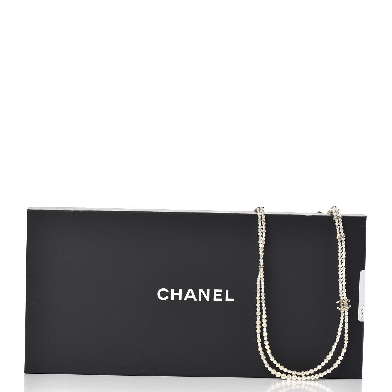 Chanel Crystal Pearl CC Bow Long Necklace Gold 5 of 5