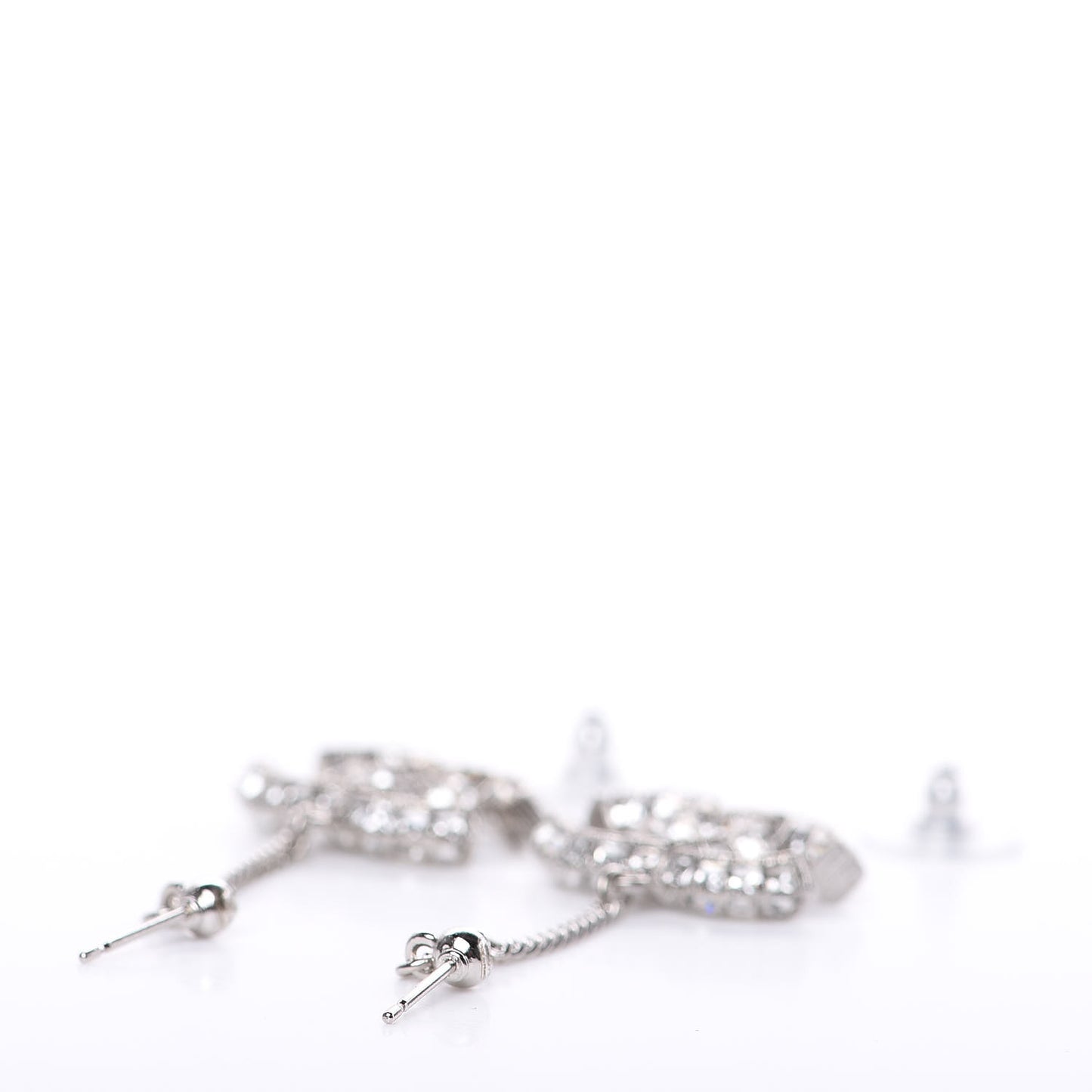 Baguette Crystal CC Drop Earrings Silver