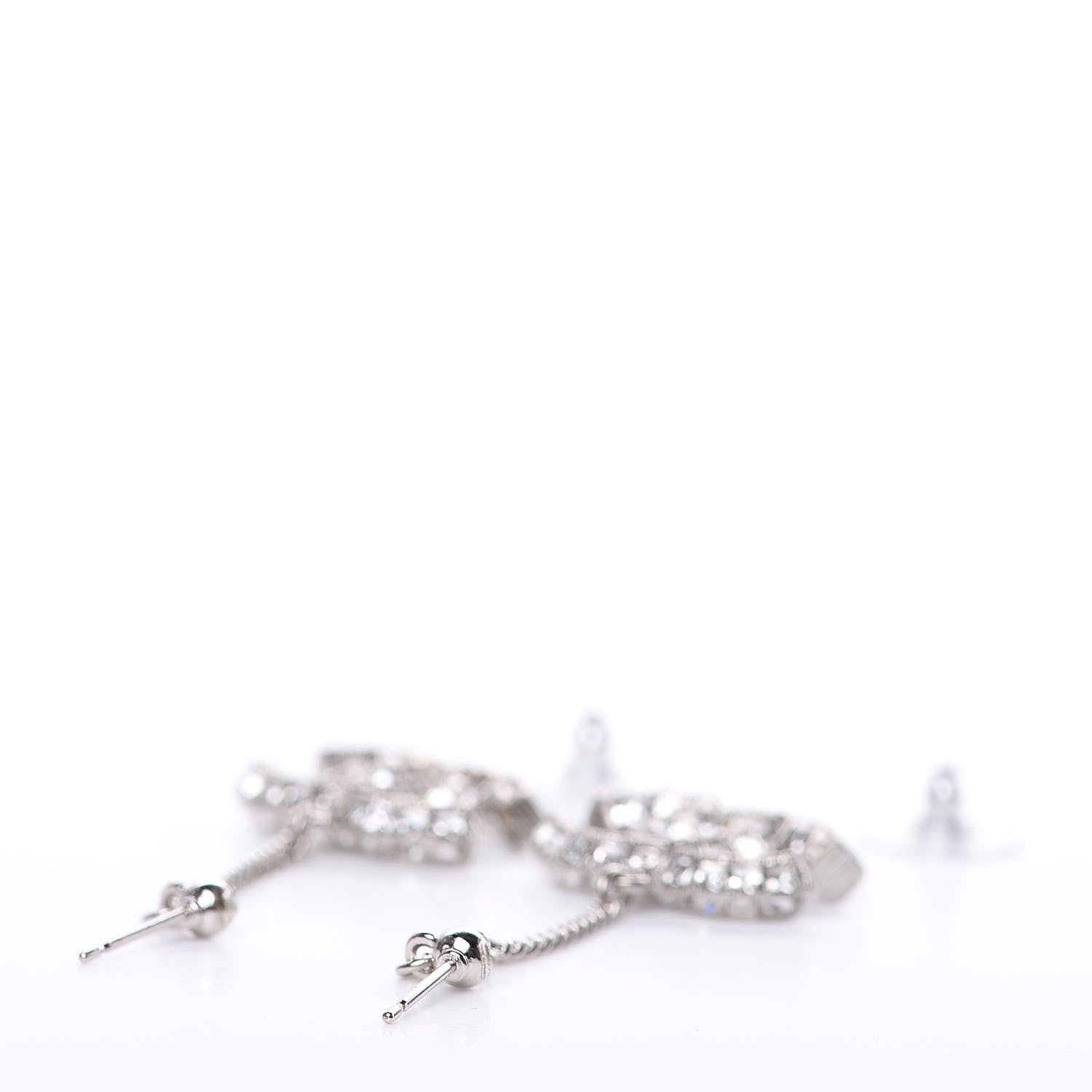 Chanel Baguette Crystal CC Drop Earrings Silver 3 of 4