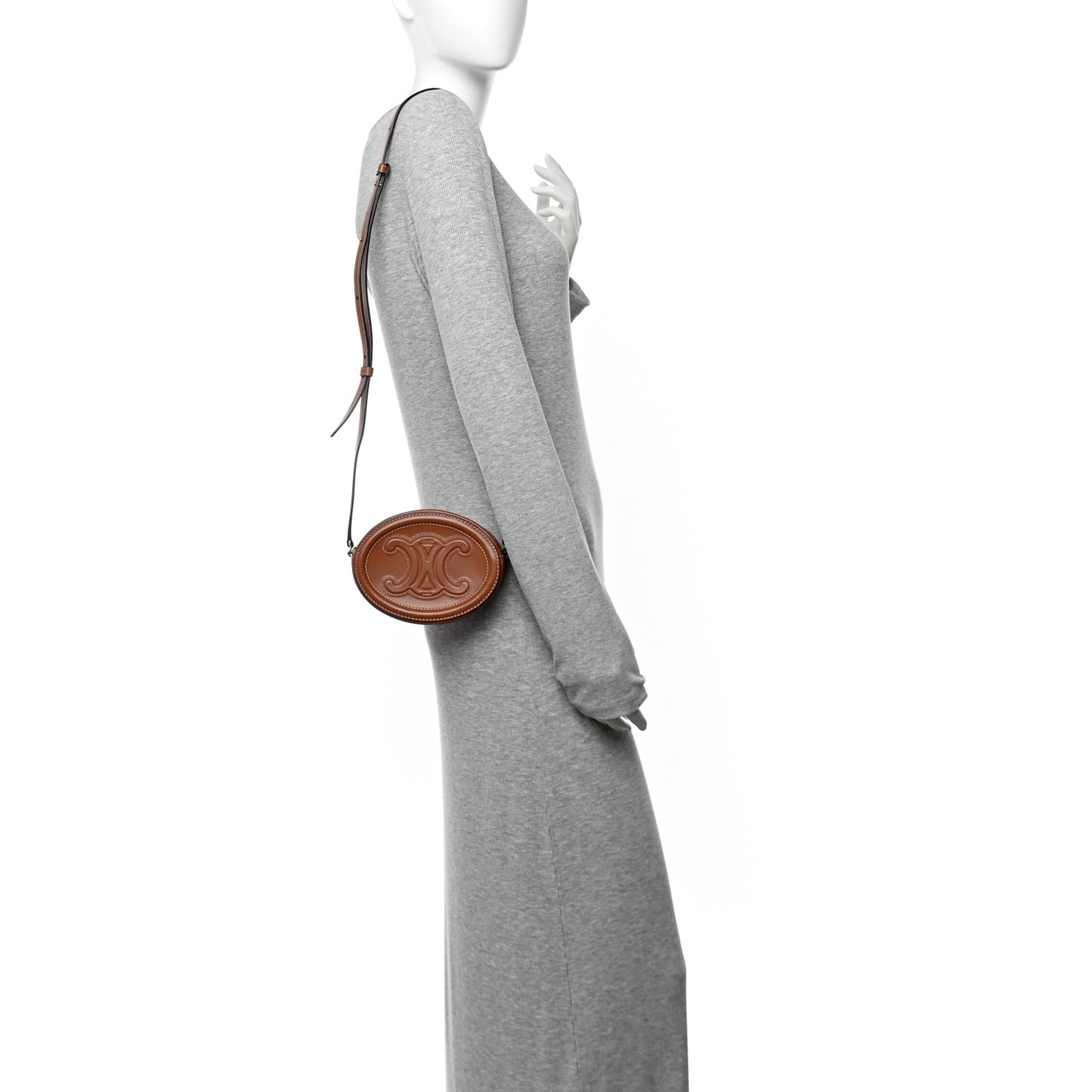 Calfskin Cuir Small Triomphe Oval Crossbody Purse  Tan