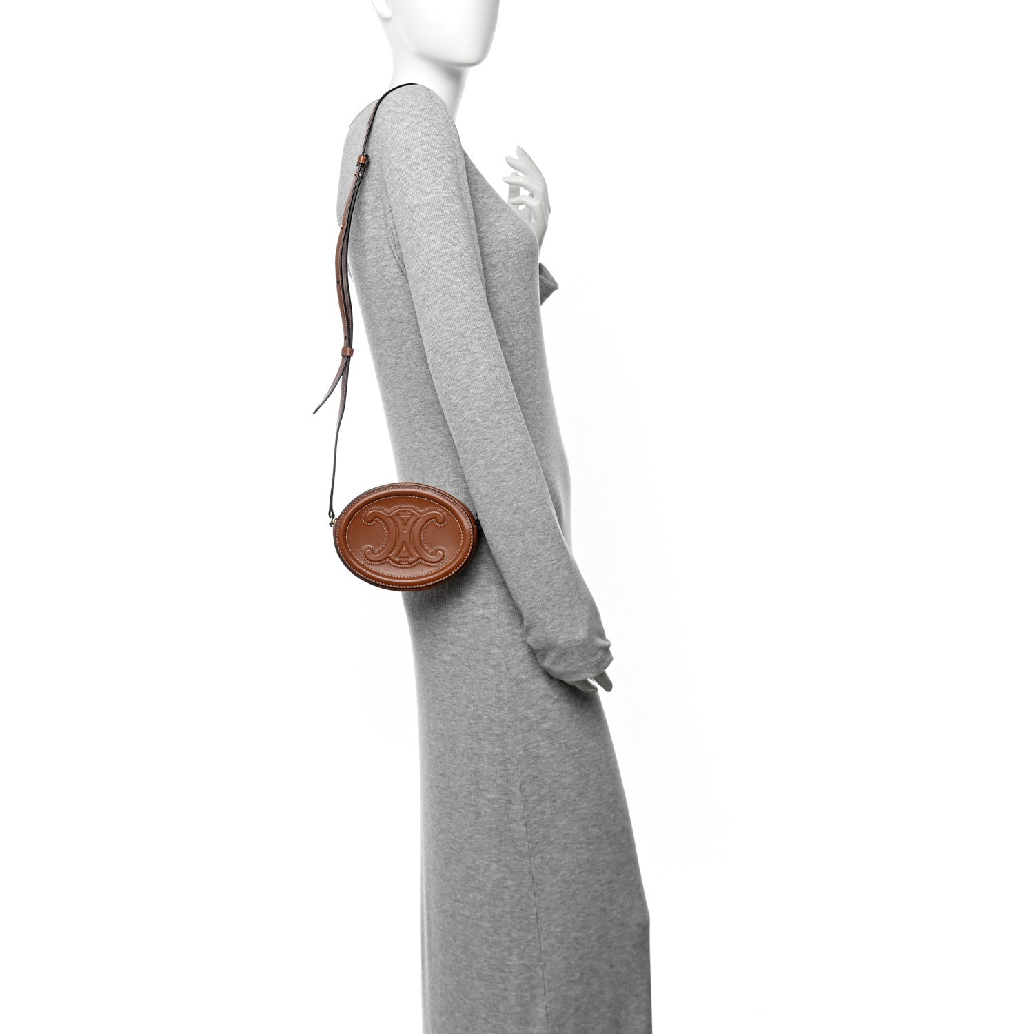 Celine Calfskin Cuir Small Triomphe Oval Crossbody Purse  Tan 2 of 10