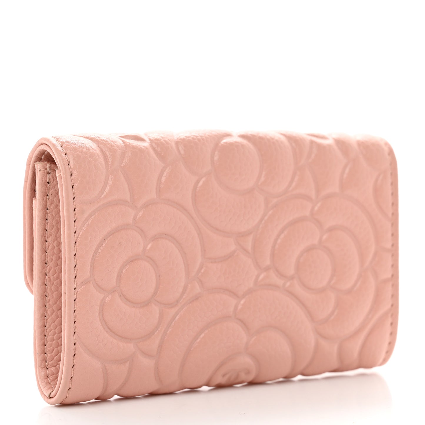 Caviar Camellia Embossed Card Holder Wallet Pink