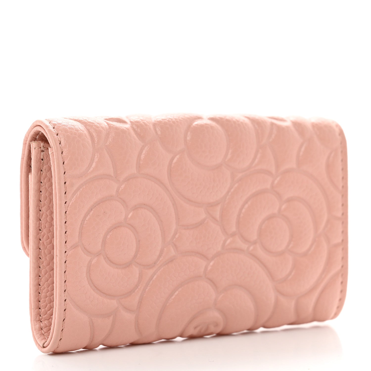 Chanel Caviar Camellia Embossed Card Holder Wallet Pink 3 of 9