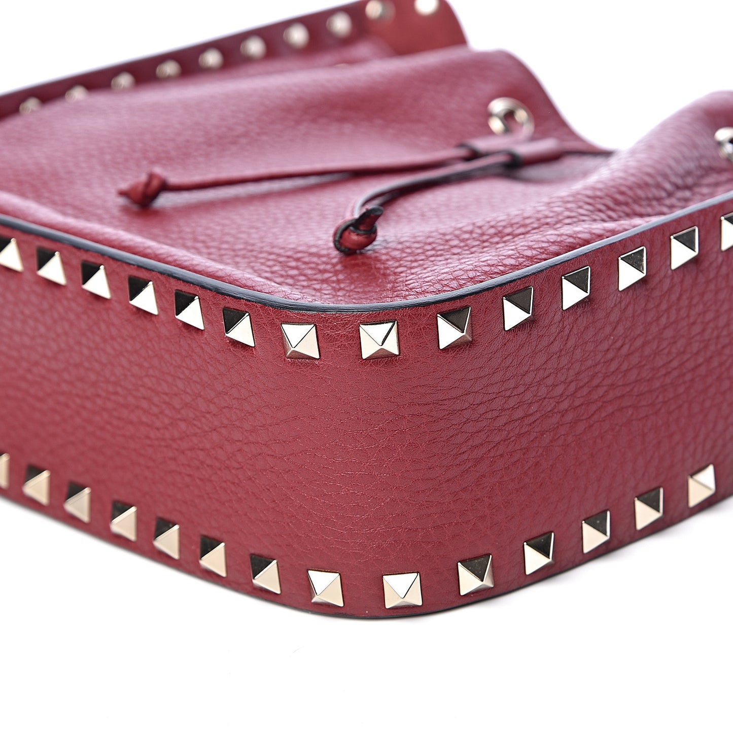 Grained Calfskin Rockstud Bucket Bag Rubino