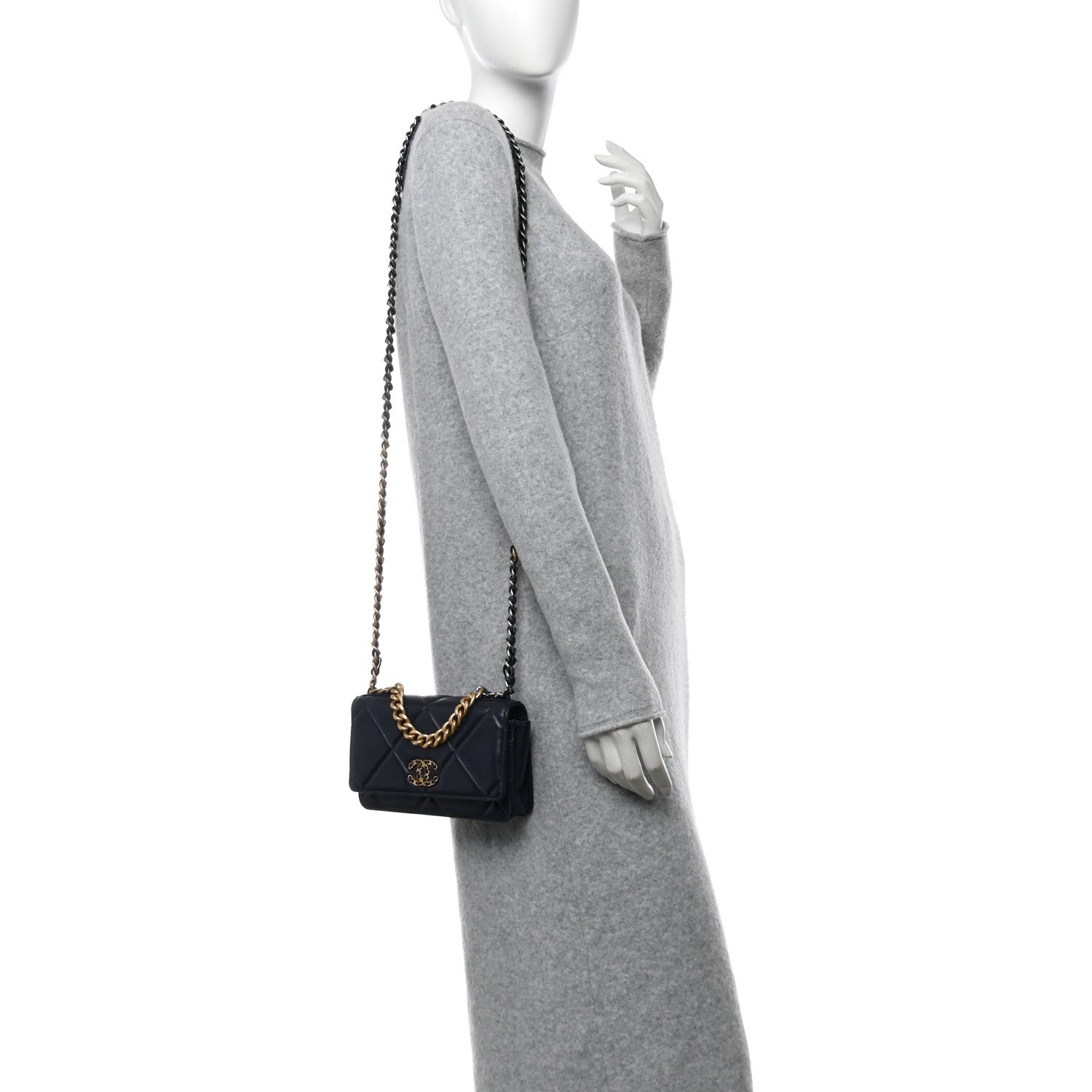 Chanel Lambskin Quilted Chanel 19 Wallet On Chain WOC Navy Blue 2 of 12