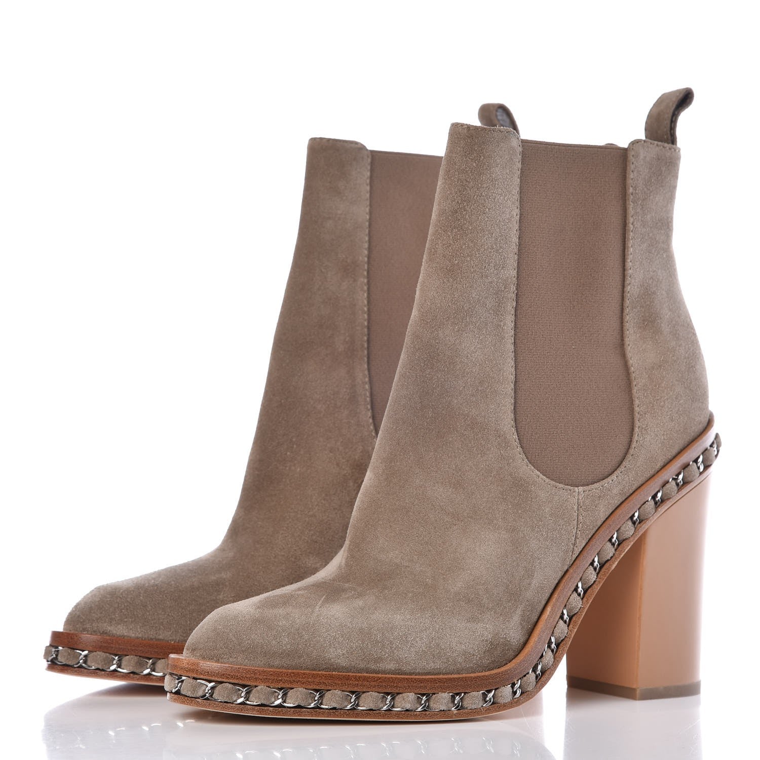 Chanel Suede Chain Around Elastic Boots 39.5 Light Brown 3 of 10