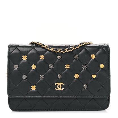 Chanel Lambskin Quilted Studded Wallet On Chain WOC Black 1 of 10