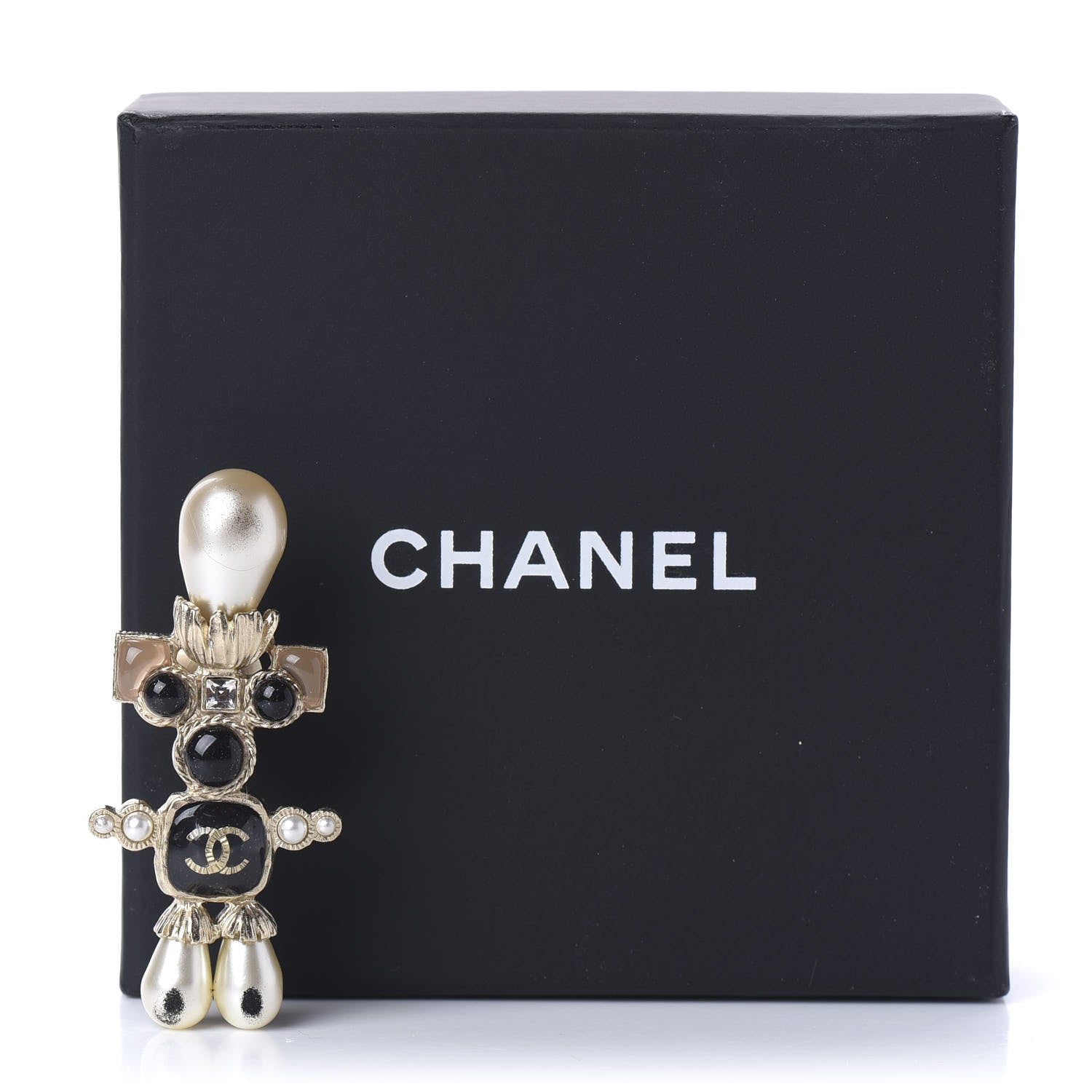 Chanel Gripoix Pearl CC Brooch Black Gold 5 of 5
