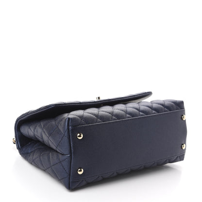 Chanel Iridescent Caviar Quilted Small Coco Handle Flap Dark Blue 4 of 11