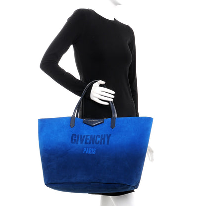 Givenchy Metallic Calfskin Suede Ombre Large Reversible Antigona Tote Blue Silver 3 of 15