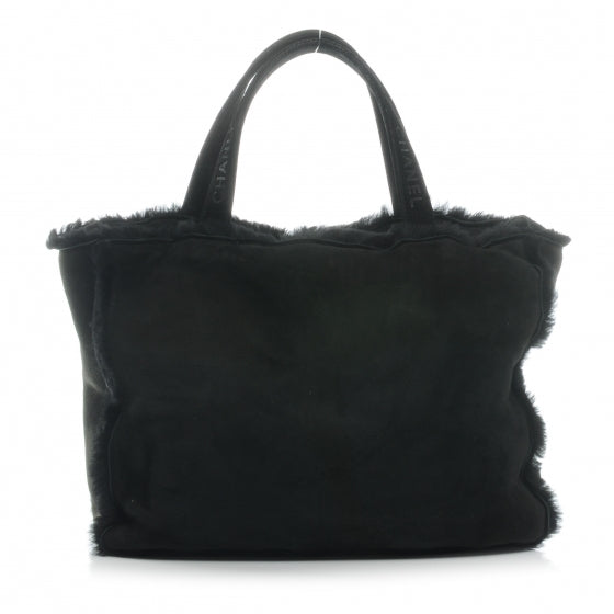 Chanel Suede Shearling Fur Handbag Black 1 of 7