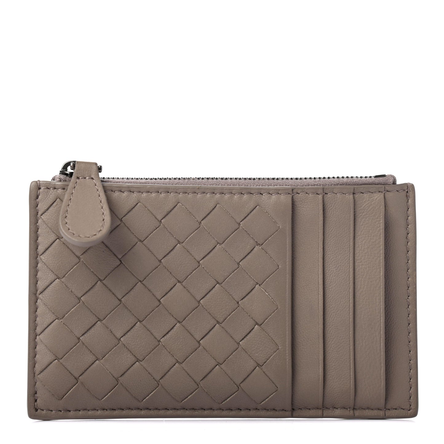 Calfskin Intrecciato Zip Card Holder Shadow