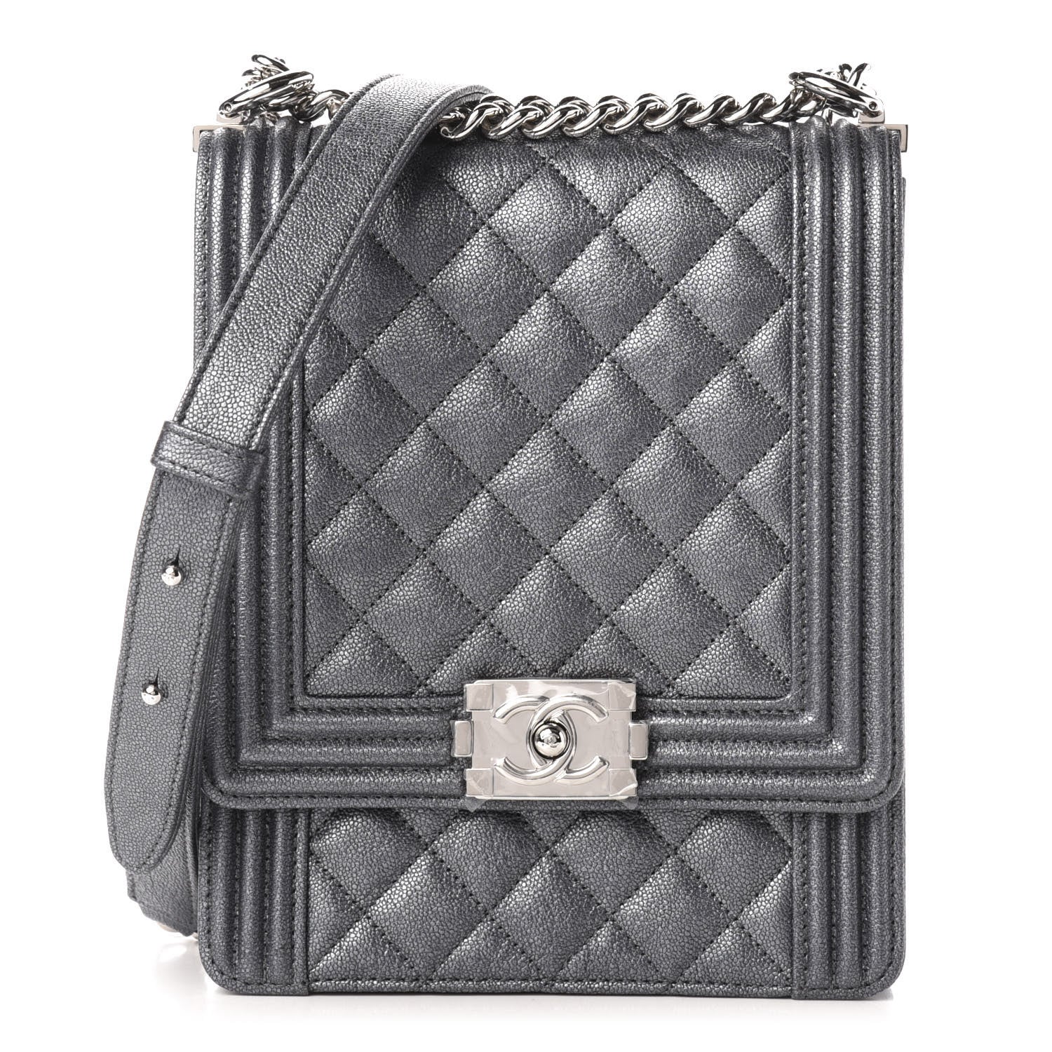 Chanel Iridescent Caviar Quilted North South Boy Flap Silver 1 of 11