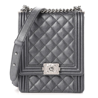 Chanel Iridescent Caviar Quilted North South Boy Flap Silver 1 of 11
