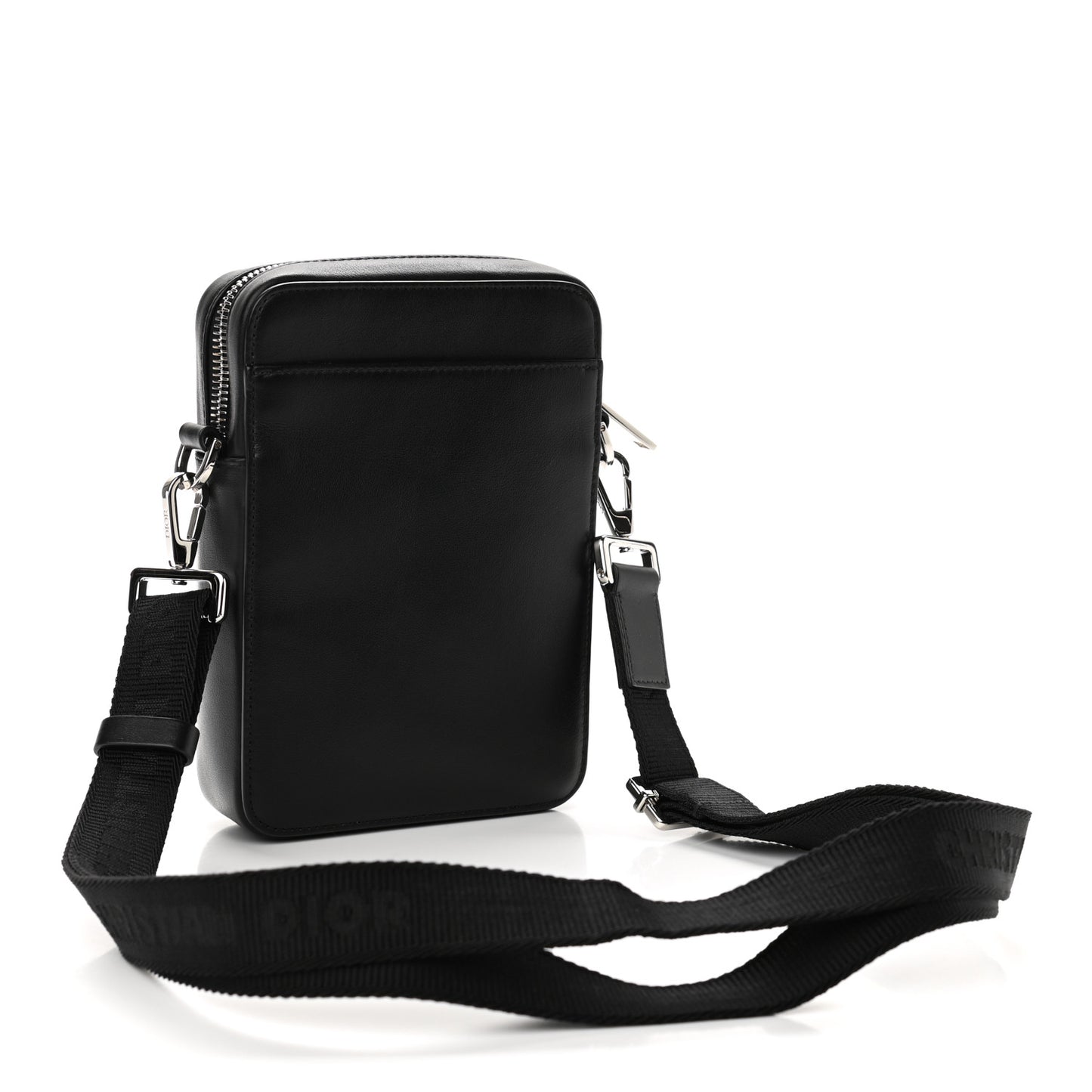 Calfskin Oblique Galaxy Perforated World Tour Messenger Pouch Black