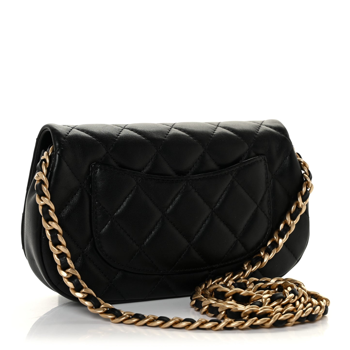 Calfskin Quilted Coco Mail Clutch With Chain Black