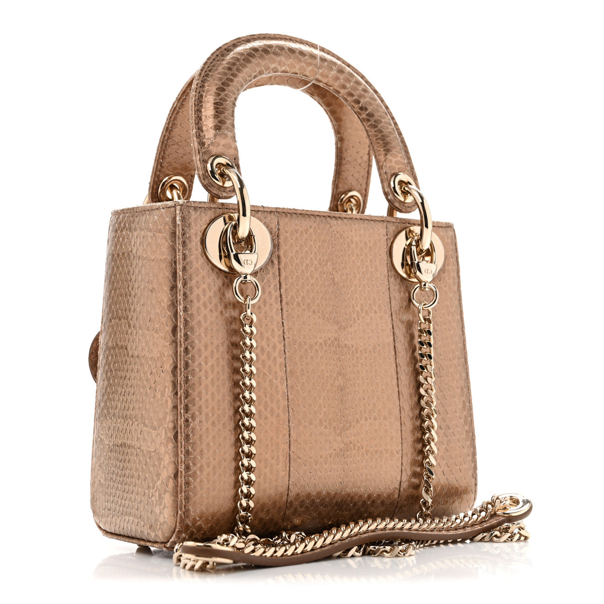 Metallic Snakeskin Mini Lady Dior Light Gold Multicolor