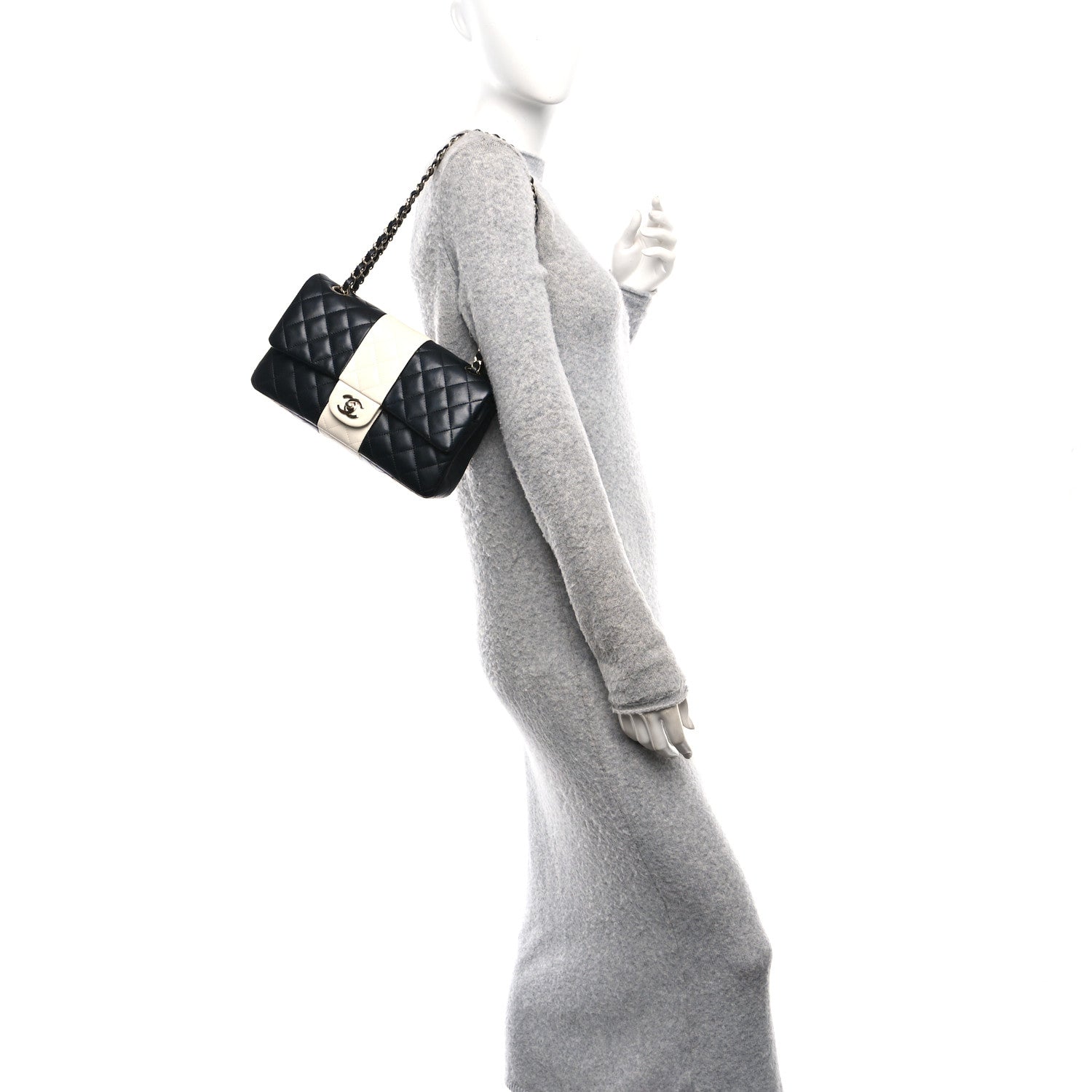 Chanel Lambskin Quilted Medium Double Flap Black White 2 of 11