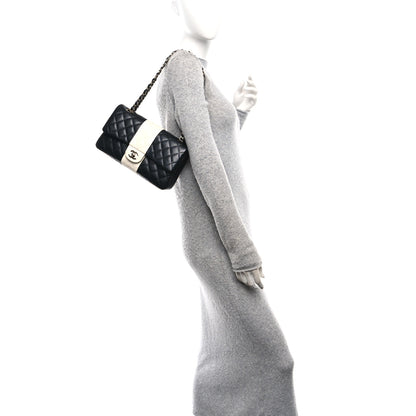 Chanel Lambskin Quilted Medium Double Flap Black White 2 of 11
