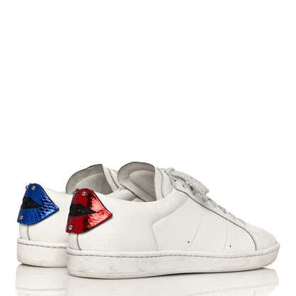 Saint Laurent Calfskin Metallic Ayers Signature Court Lips Sneakers 41 Optic White 5 of 12