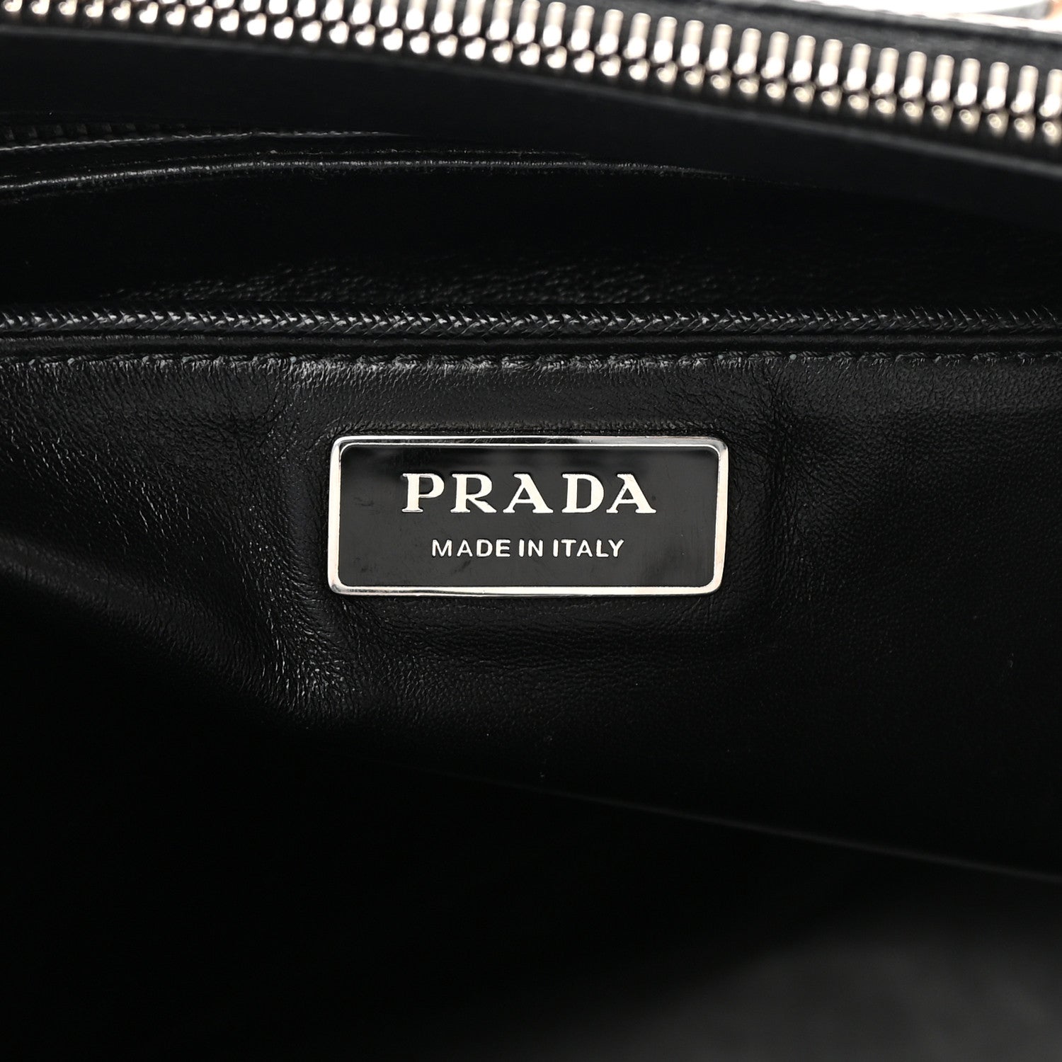 Prada Saffiano Baiadera Striped Medium Galleria Double Zip Tote Caramel Black White 8 of 19