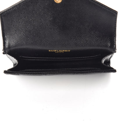Saint Laurent Grain De Poudre Matelasse Chevron Small Monogram Envelope Wallet Black 5 of 6