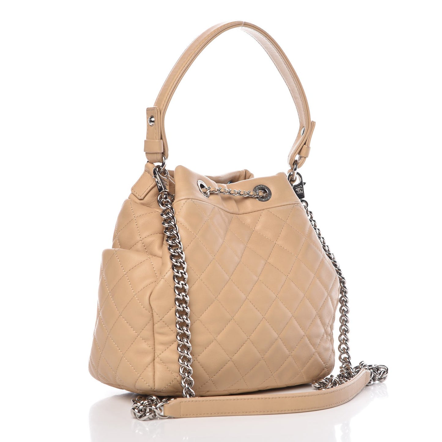 Lambskin Quilted Small CC Chain Bucket Bag Beige