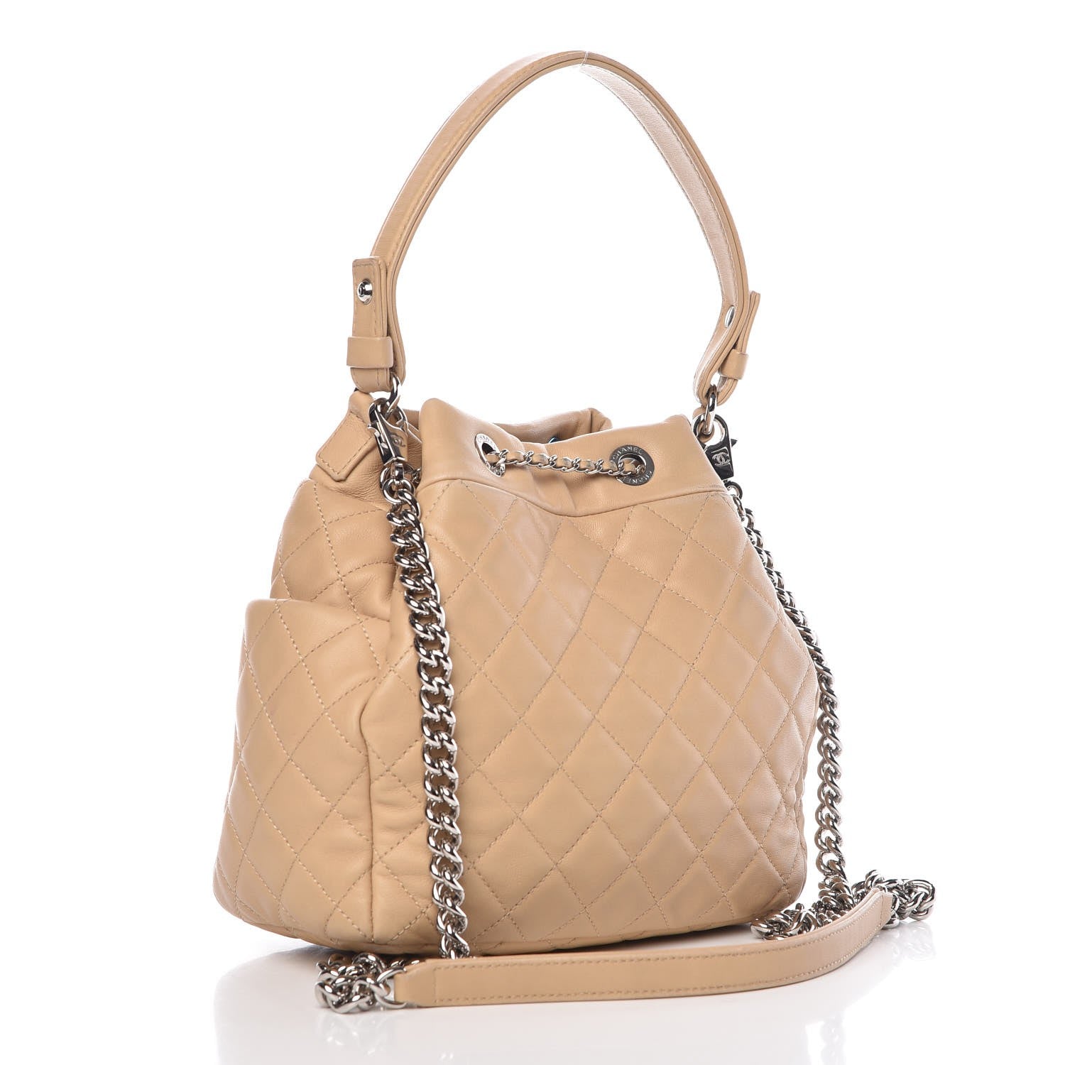 Chanel Lambskin Quilted Small CC Chain Bucket Bag Beige 4 of 13