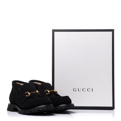 Gucci Suede Shearling Mens Harald Horsebit Ankle Boots 7 Black Butterscotch 10 of 10