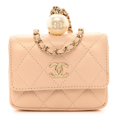 Chanel Iridescent Caviar Quilted Pearl Card Holder On Chain Beige 1 of 11