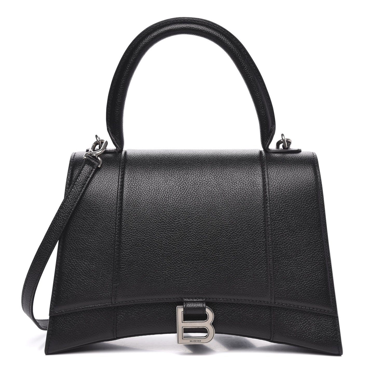 Grained Calfskin Medium Hourglass Top Handle Bag Black