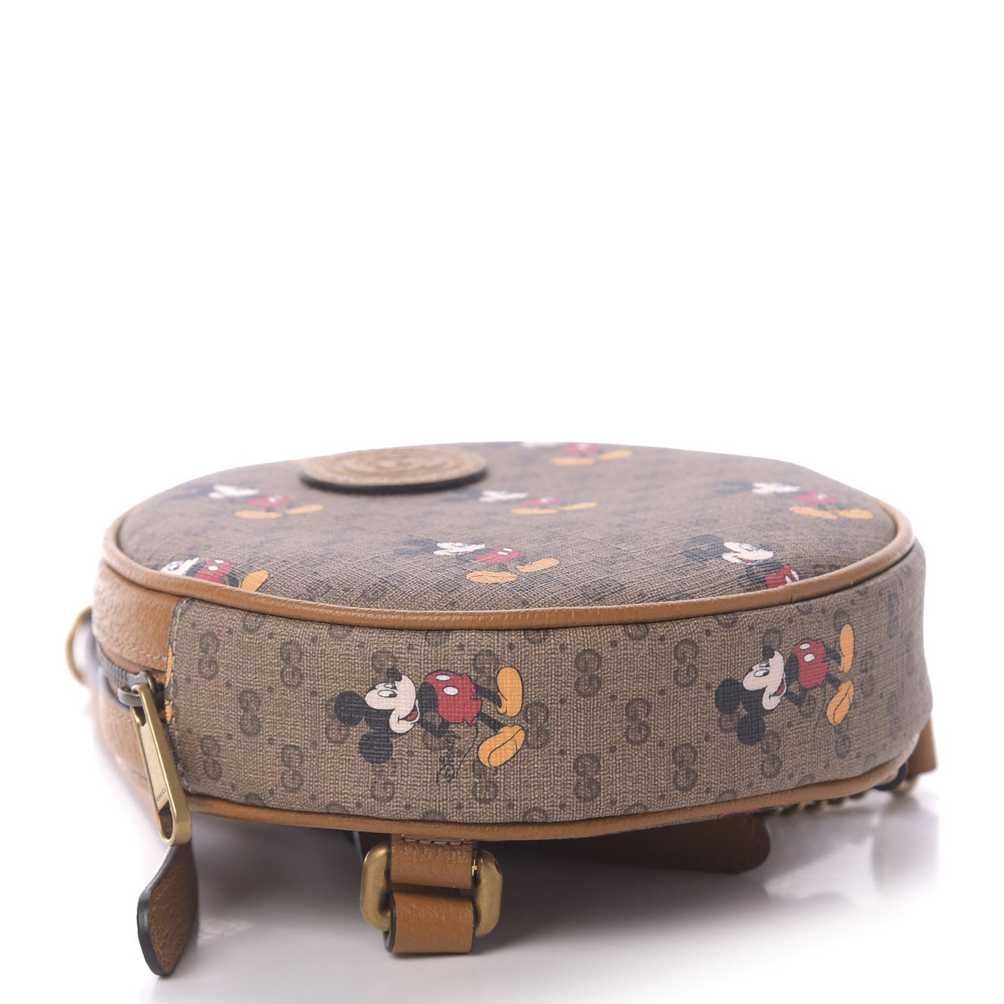 X DISNEY Mini Vintage GG Supreme Monogram Mickey Mouse Round Backpack Beige Vintage Sun Oil
