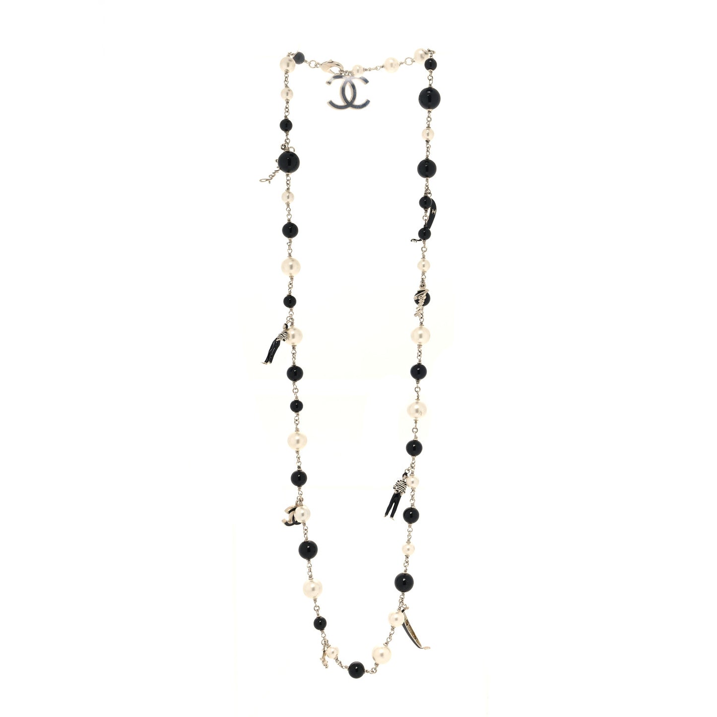 Pearl Bead CC Venice Charm Necklace Black Gold