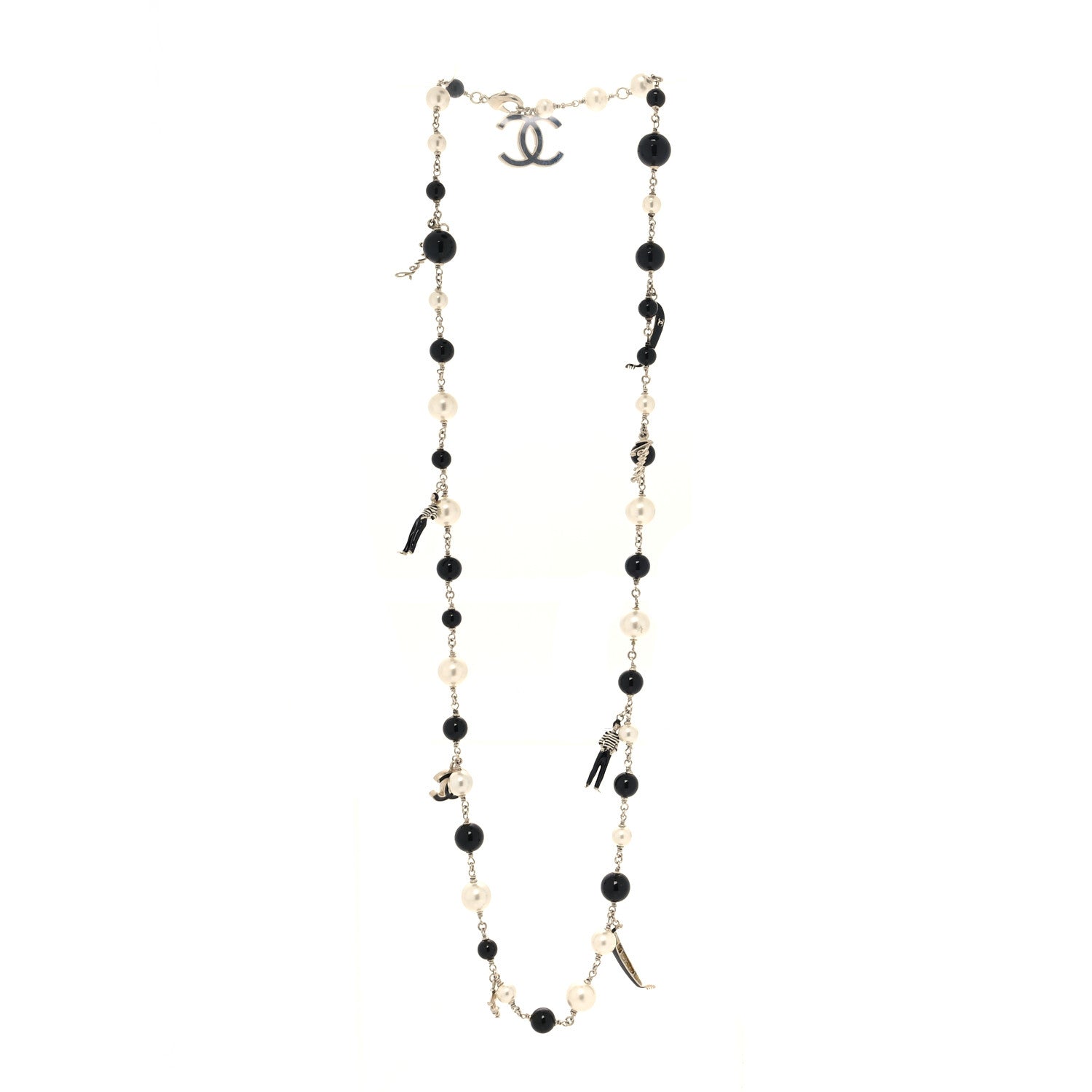 Chanel Pearl Bead CC Venice Charm Necklace Black Gold 3 of 5