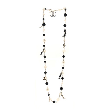 Chanel Pearl Bead CC Venice Charm Necklace Black Gold 3 of 5