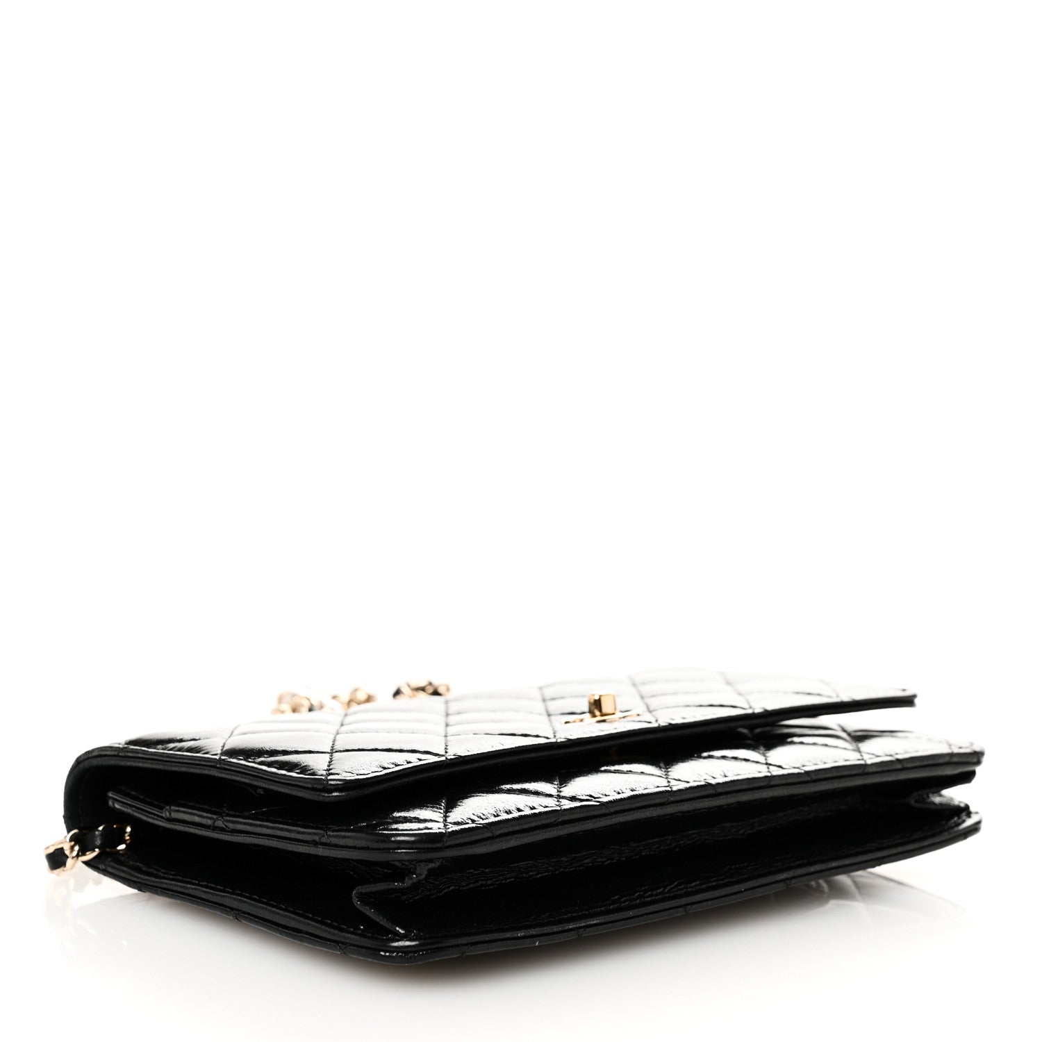 Chanel Shiny Calfskin Quilted Pearl Charms Wallet On Chain WOC Black 4 of 11