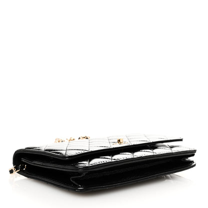Chanel Shiny Calfskin Quilted Pearl Charms Wallet On Chain WOC Black 4 of 11