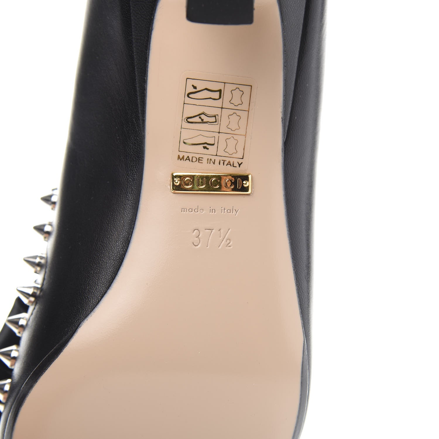 Gucci Malaga Kid Bow Spike Berith Low Heel Pumps 37.5 Black 8 of 10