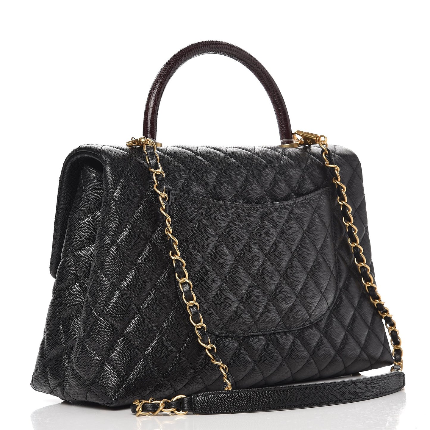 Caviar Lizard Quilted Medium Coco Handle Flap Black