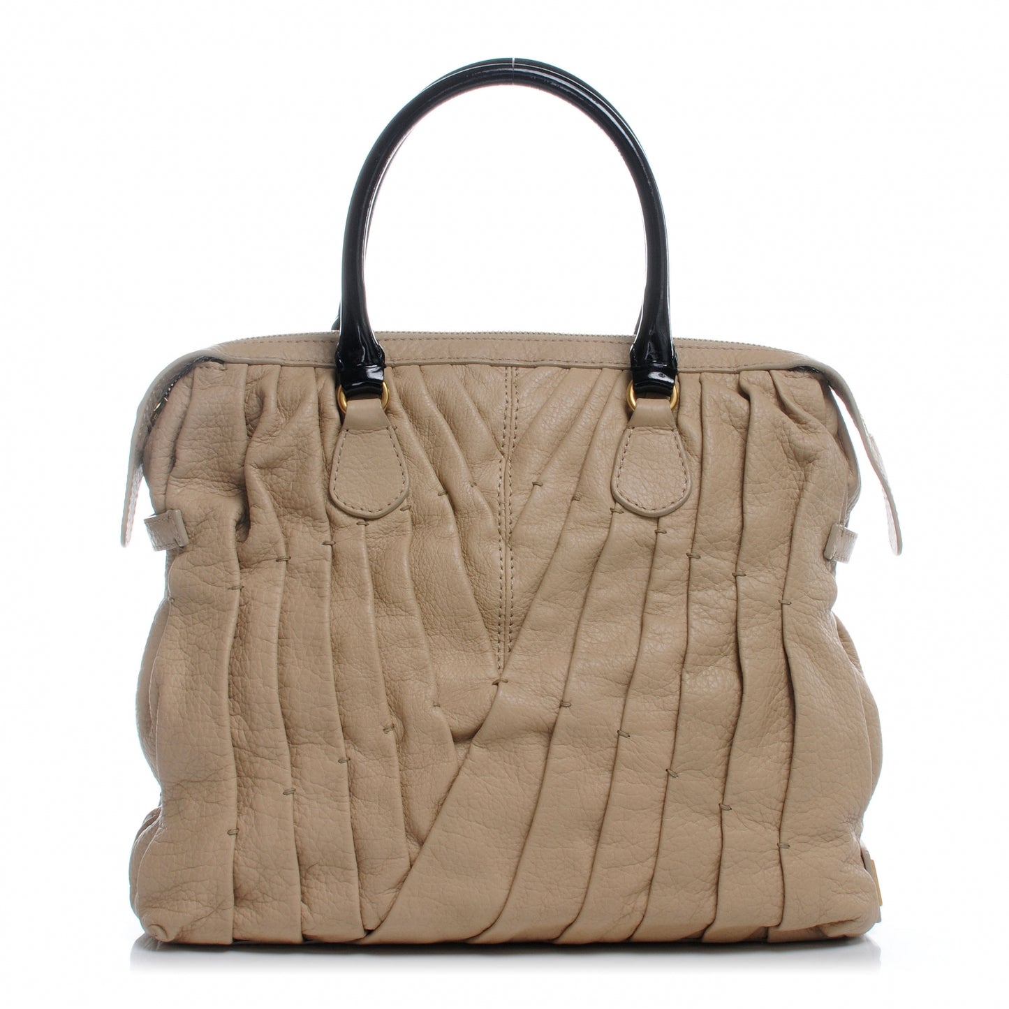 Leather Pleated Maizeon Tote Tan
