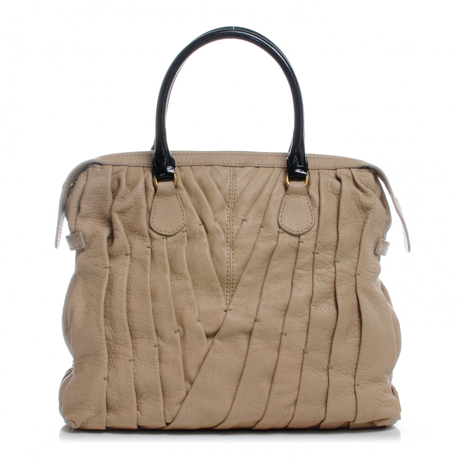 Valentino Garavani Leather Pleated Maizeon Tote Tan 1 of 6